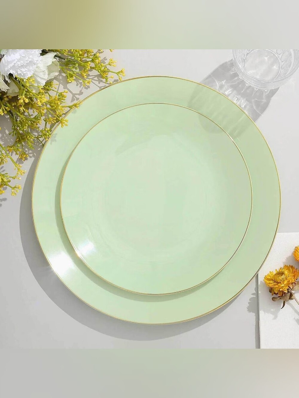Sage Green Appetizer/Dessert Plates with Gold Rim 60 Pack